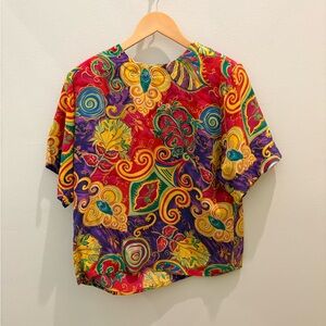Vibrant Multicolor Paisley Short Sleeve Blouse